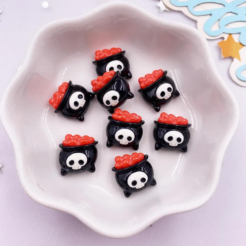 10 шт. смоляные разноцветные тыквенные черепа, дьявольские глаза, привидения, шоколадные человечки, мини-фигурки для дизайна ногтей, плоские камни для самостоятельного изготовления на Хэллоуин