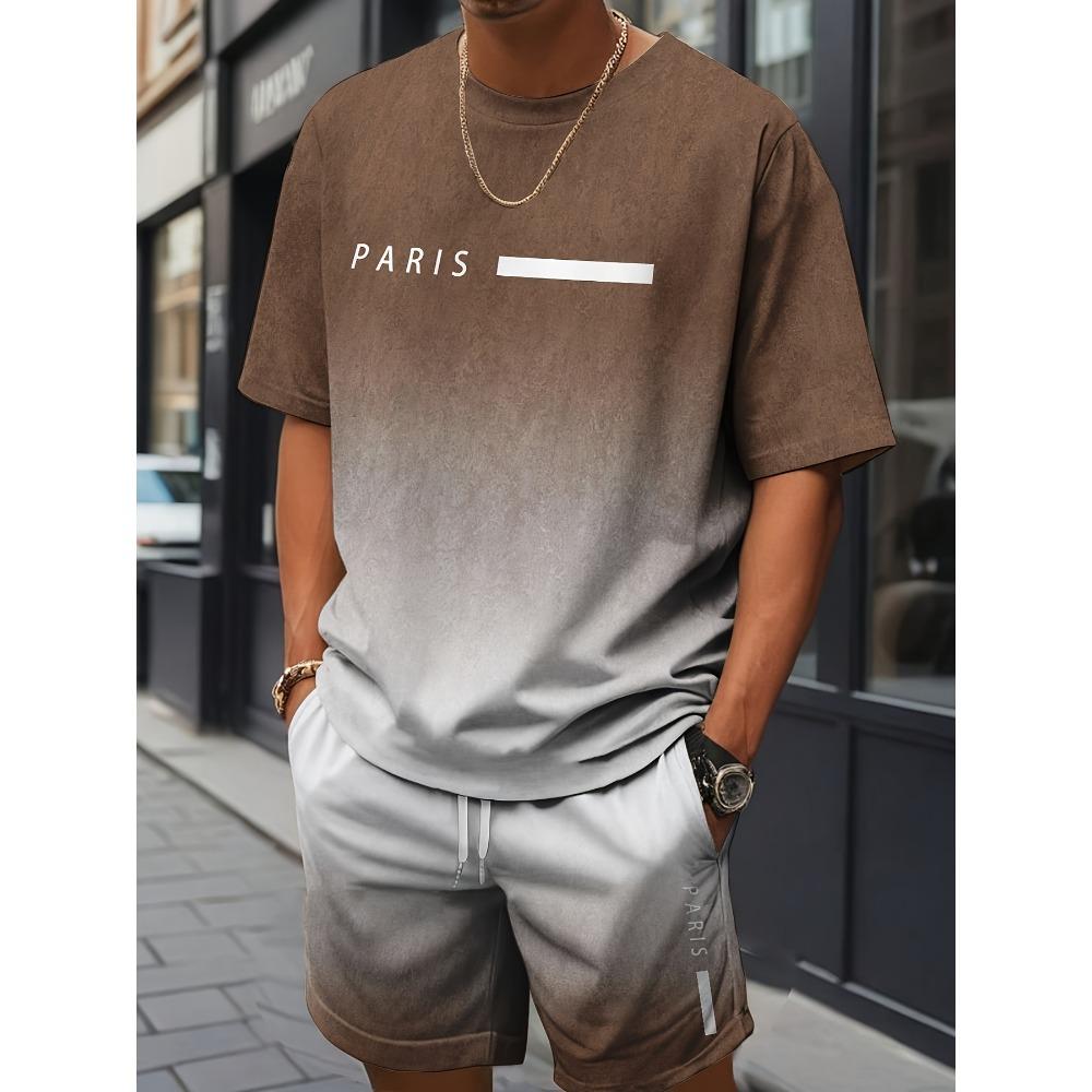 New Men's Cross Print T-Shirt and Shorts Set Stylish Streetwear Short-Sleeve Top and Shorts Combination Holiday Men's Apparel