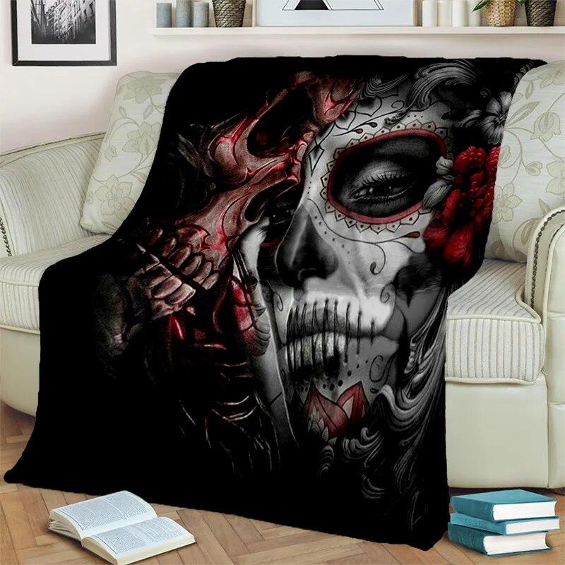 Horror Female Skull Dead Girl Gothic Blanket,Soft Throw Blanket for Home Bedroom Bed Sofa Picnic Travel Office Cover Blanket Kid