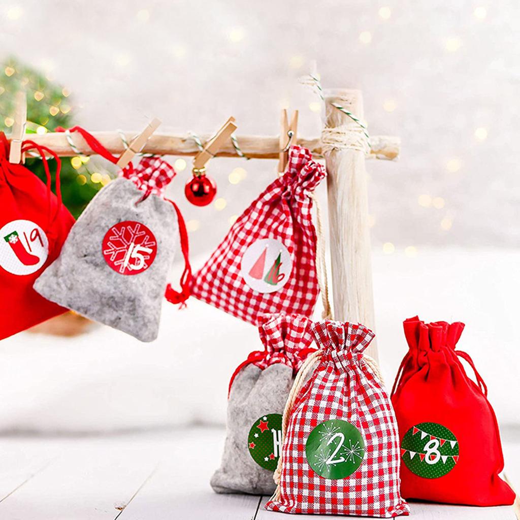 24 шт. сумки для рождественского календаря, 24 дня, календарь обратного отсчета до Рождества, мешковина, сумка для конфет с деревянными вставками