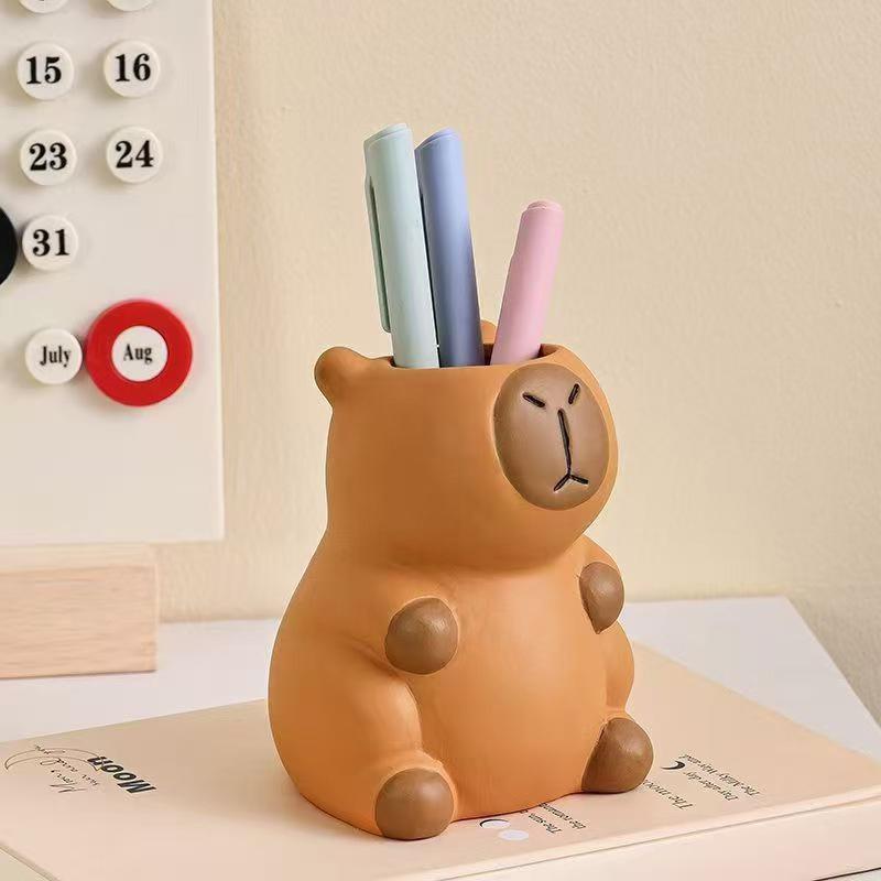 Cartoon Capybara Pen Holder Tabletop Storage Interesting Capybara Pencil Storage Box Multi-Functional Cosmetic Organizer