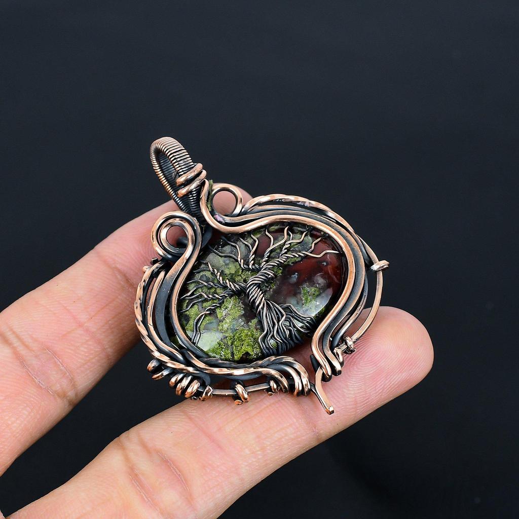 Dragon Bloodstone Jewelry, Handmade Gemstone Pendant, 999 Copper Wire Wrapped Pendant, Antique Jewelry, For Engagement Gift