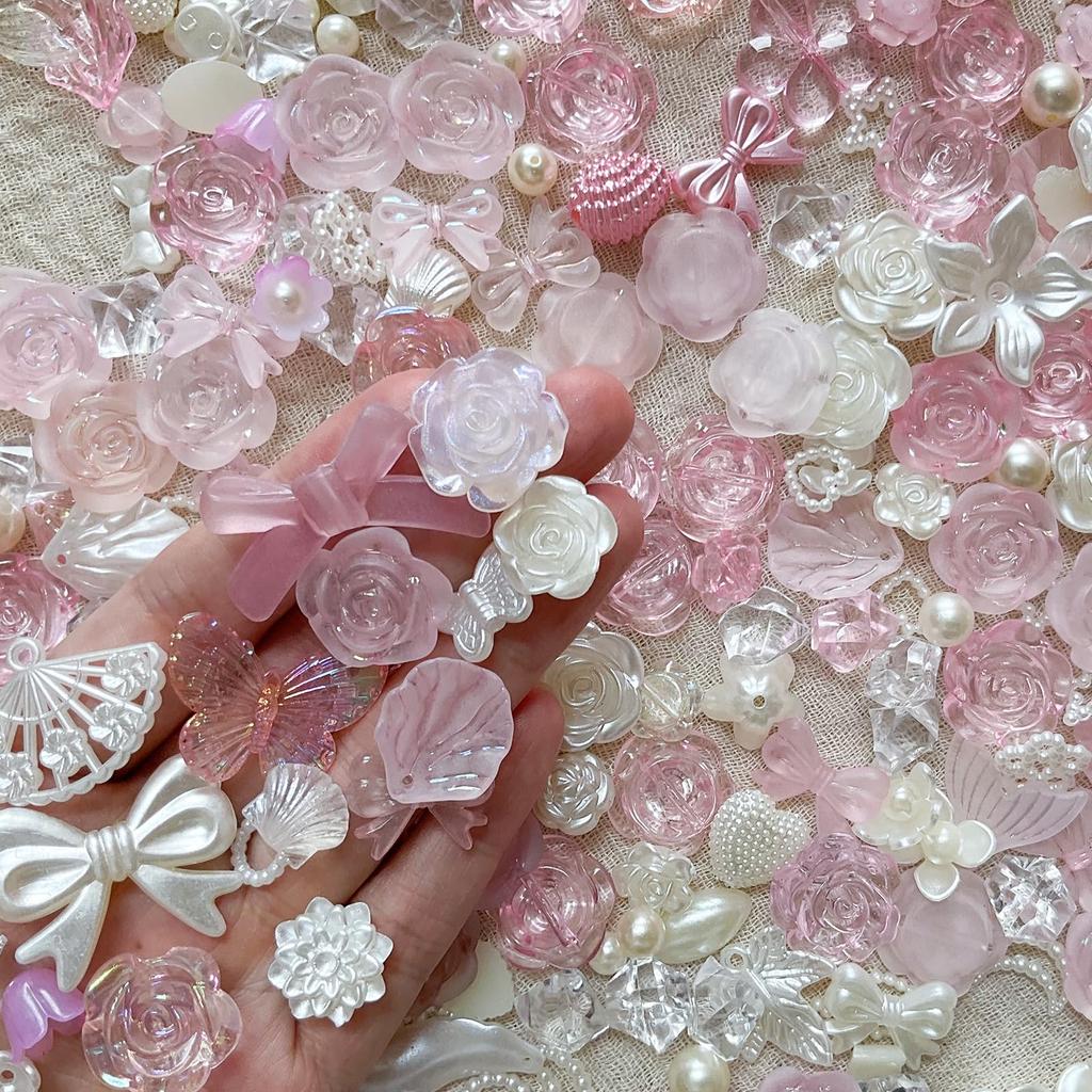 TANOKOX Deco Parts Bead Mix Примерно 100 шт. Декоративные бусины Аксессуары Детали из смолы Декоративные материалы Изделия ручной работы Розы Жемчуг Ракушки
