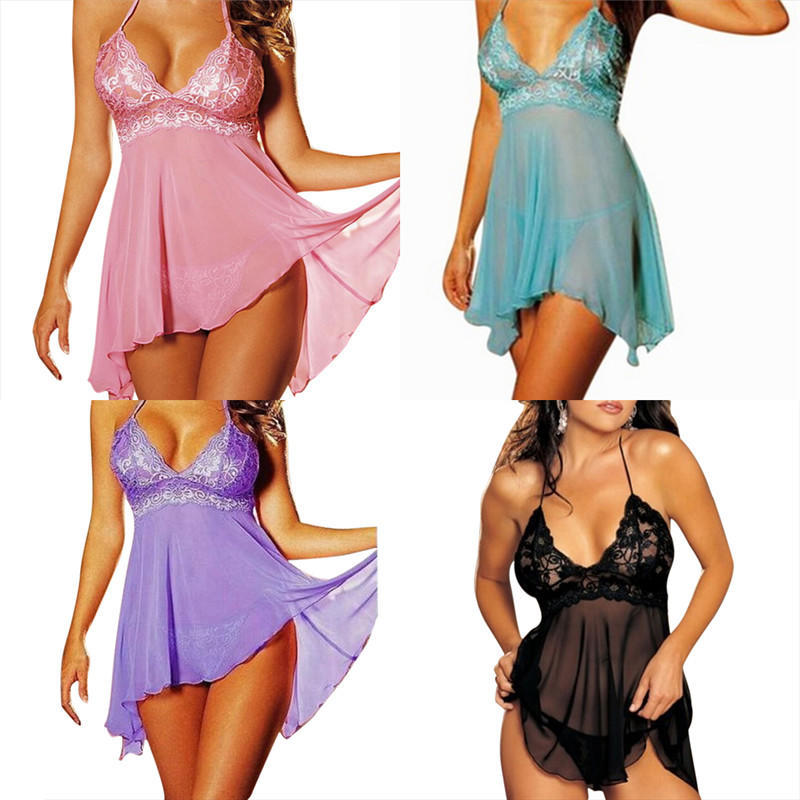 Charming Sexy Unique Style Female Lace Dress Sleepwear And G-String