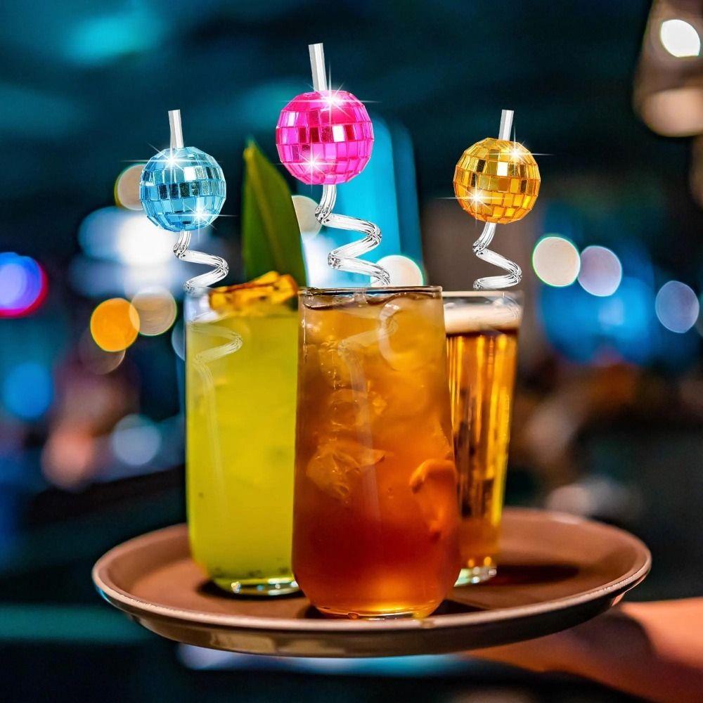 PVC Party Decoration Straws Multicolor Shiny Mirror Ball Straw New Disco Mirror Ball Straw Bar