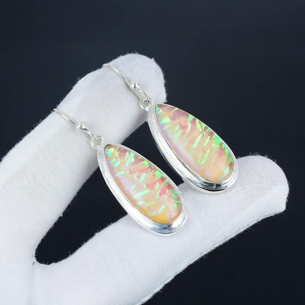 Серьги Pich Triplet Fire Opal Gemstone, серьги из стерлингового серебра 925 пробы, серьги-подвески из серебра ручной работы в стиле бохо, подарок на день рождения для жены
