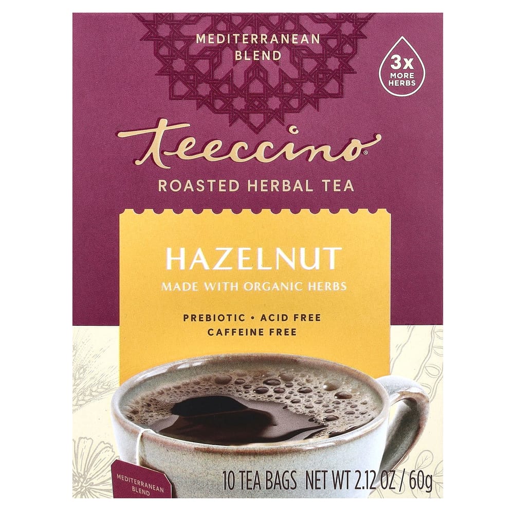 IHerb Teeccino Жареный травяной чай, Фундук, Без кофеина, 10 чайных пакетиков, 60 г (2,12 унции)