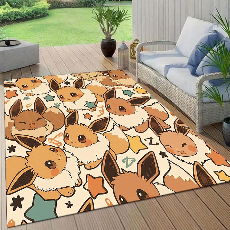 Eevee Flannel Pattern Square Carpet,Area Rug,Carpet Rug for Living Room Bedroom Sofa Playroom Decor,Non-slip Floor Mat