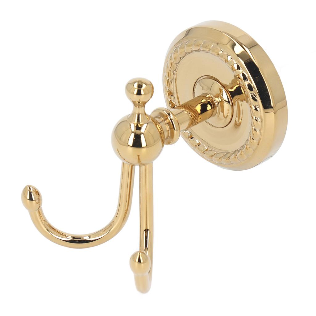 Double Prong Robe Hooks Antique Gold Finish Strong Load Bearing Wall Mounted Coat Hook for Bathroom