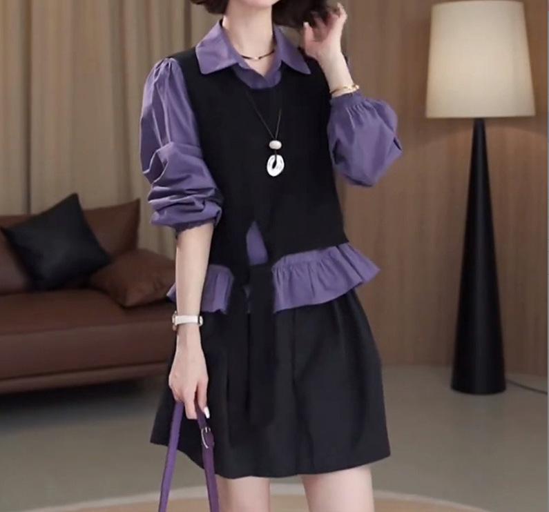 Осенний школьный стиль OOTD для женщин 2025: Двухпредметный комплект: вязаный жилет и рубашка