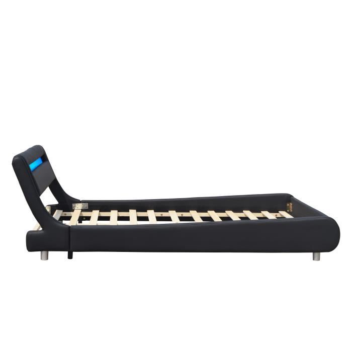 Lit simple en placage MDF massif 140x200 - - Sommier lattes - Tte de Lit Incurve NOIR