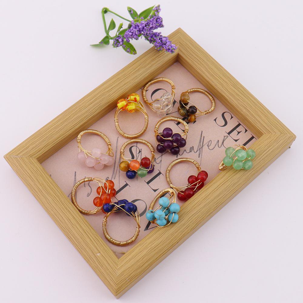 Европейское Ретро Натуральный Камень Кристалл Агат Гипсофила Плетеное Кольцо