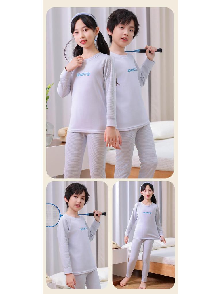 Детский комплект пижамы с длинным рукавом и вставками контрастных цветов (реглан) - Теплое осенне-зимнее нижнее белье для мальчиков и девочек