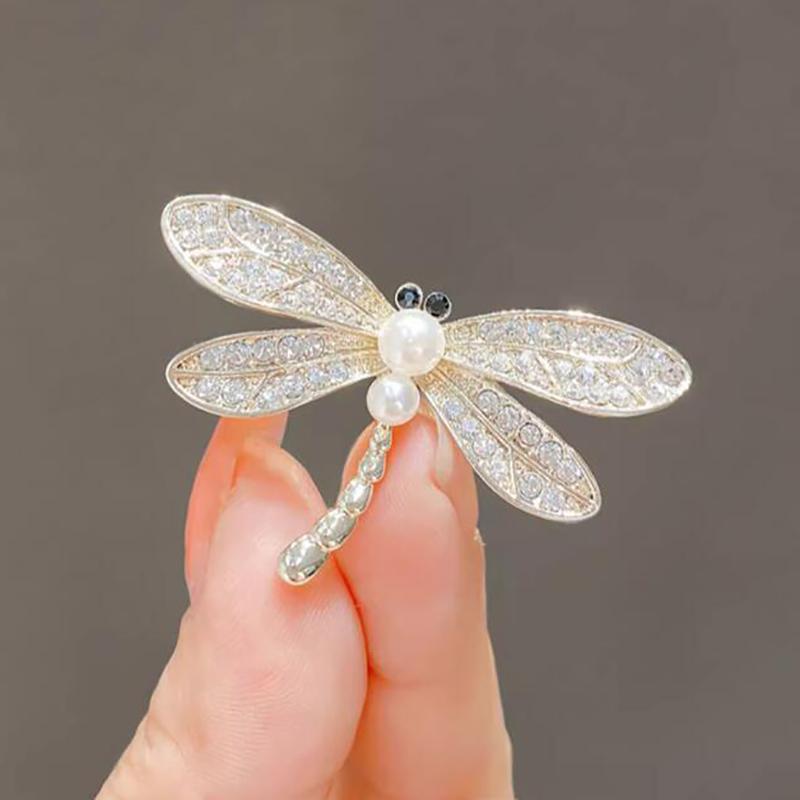 Vintage Shinny   Pearl Dragonfly Brooches For Women Dress Silk Scarf Insect Corsage Pins Jewelry Accessories