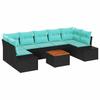 Garden Sofa Set 8 Pieces Black and Turquoise Poly Rattan