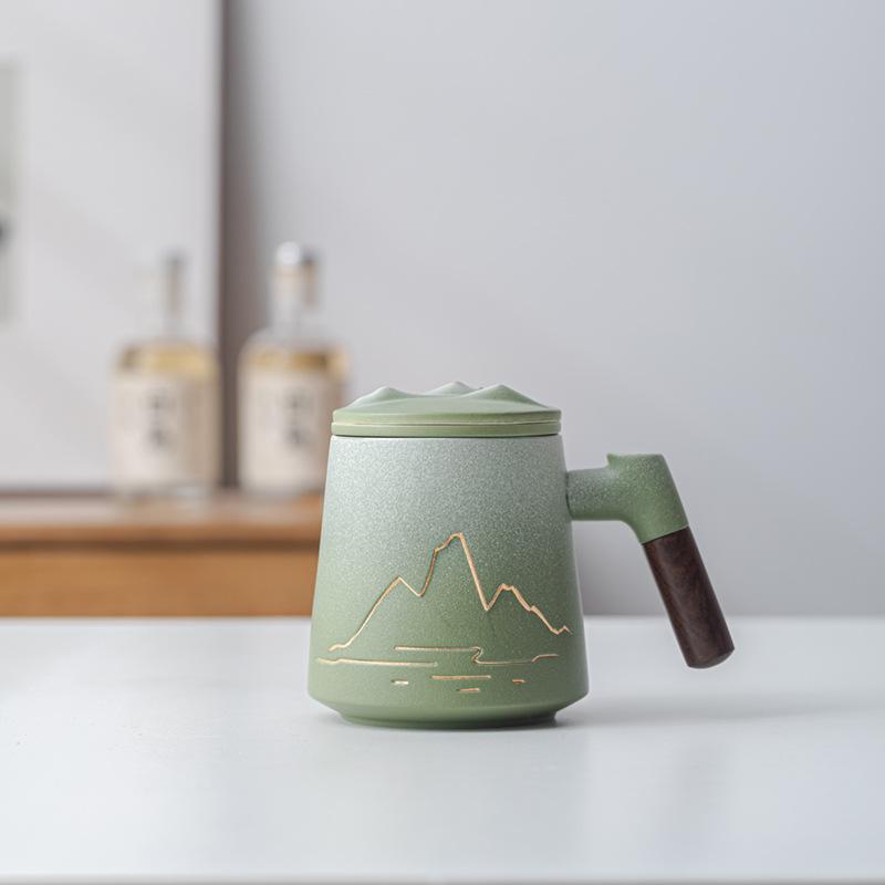 Разделение чая, чашка для чая, питьевая вода, большая емкость для мужчин и женщин, керамические чашки, офис с крышкой, фильтр, гравировка