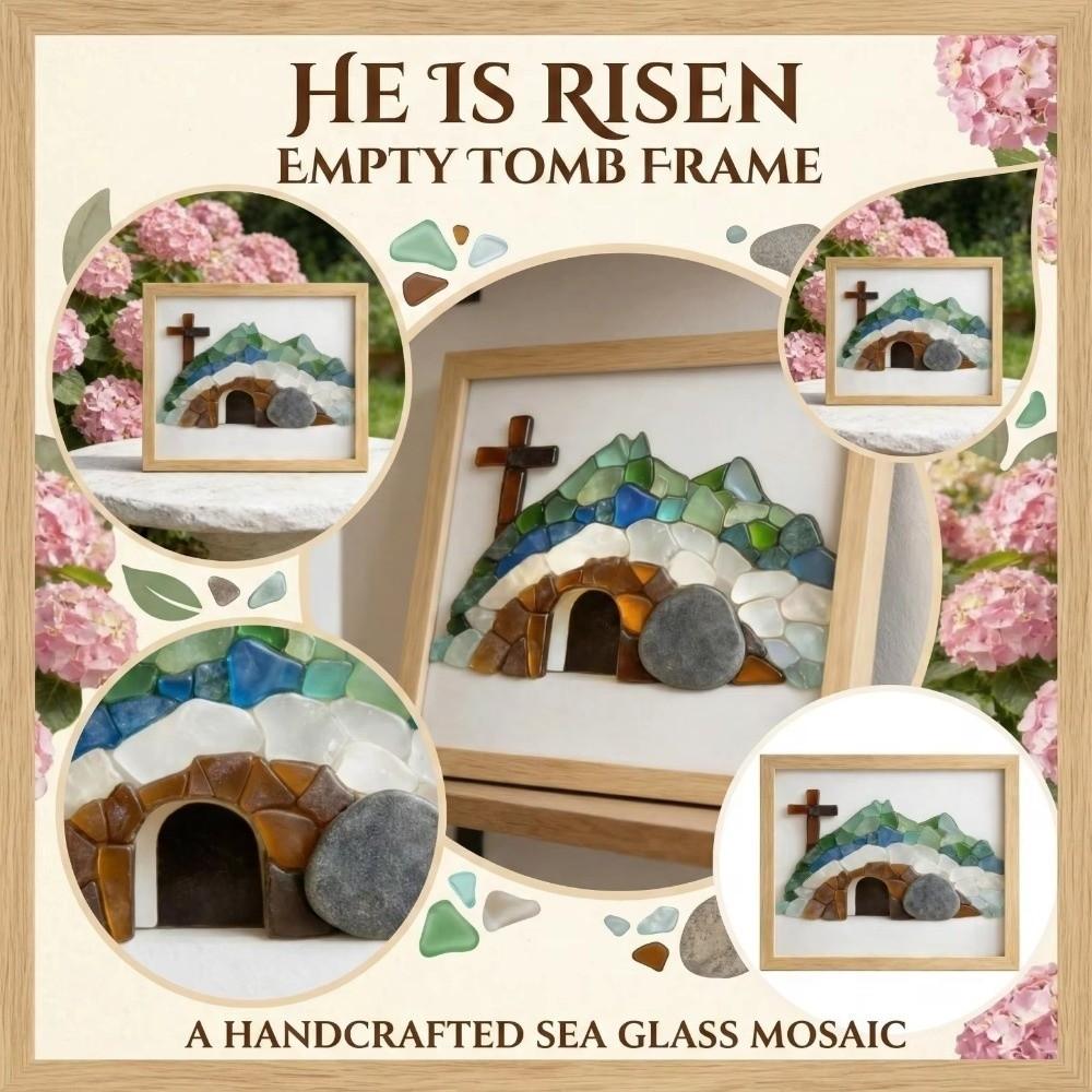 Handmade Risen Empty Tomb Frame Funny Cute Simulation Sea Glass Cross Creative 20cm Resin Cave Crystal Crucifix Festival Gifts
