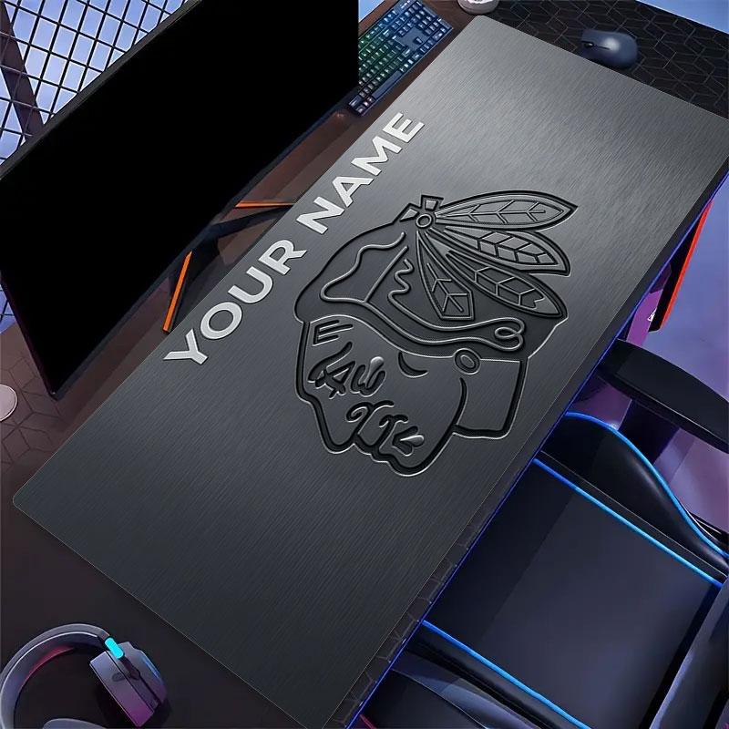 Custom Name,Chicago Blackhawks Mouse Pad, Large Gaming Desk Mat, Non-slip XXL Mousepad for Laptop & Tablet, Mini PC Playmat with Stitched Edges