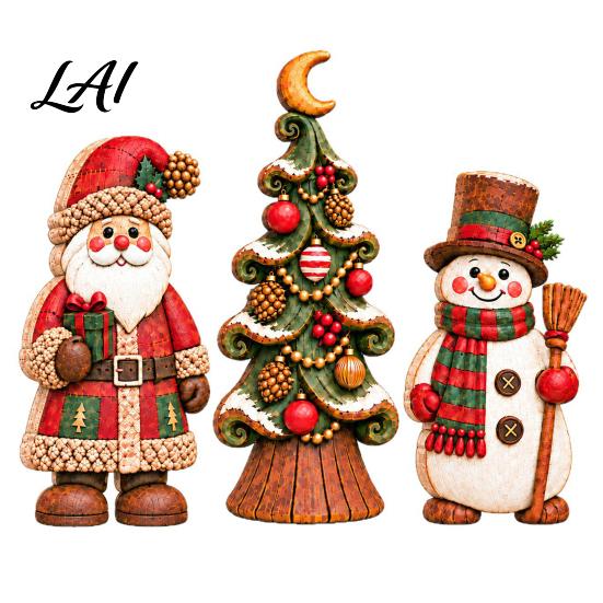 Reusable Festive Table Ornaments 3 Pcs Christmas Wooden Decoration Rustic Snowman Santa Claus Xmas Tabletop Seasonal Home Accents Sign 2D