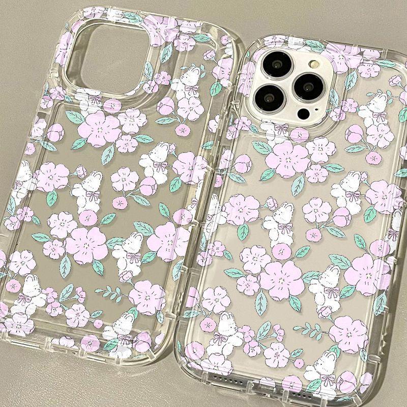 Маленький свежий цветок кролик подходит для чехла на телефон iPhone17promax Apple 16 большое отверстие 14/13 противоударный 15
