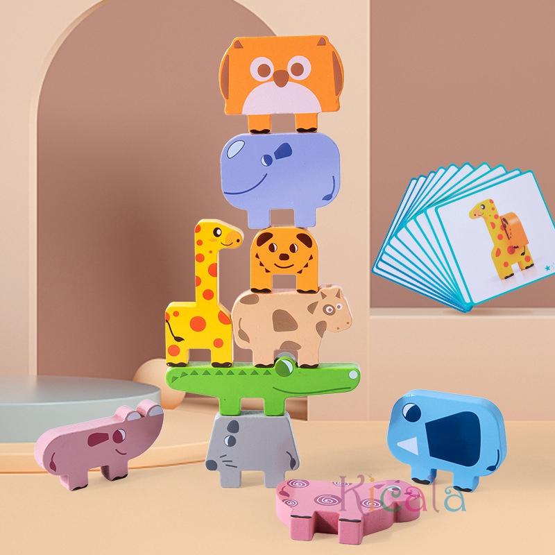 Wooden Animal Stacking Blocks Toy Shape Matching Puzzles Game Balance Fine Motor Training Montessori Educational Toddler Toys