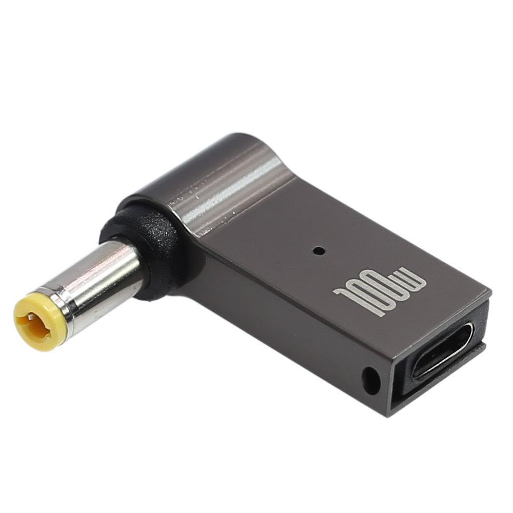 Адаптер постоянного тока PD Induction Elbow из цинкового сплава мощностью 100 Вт: Type-C Female к Lenovo Square Port 1145, 20 В