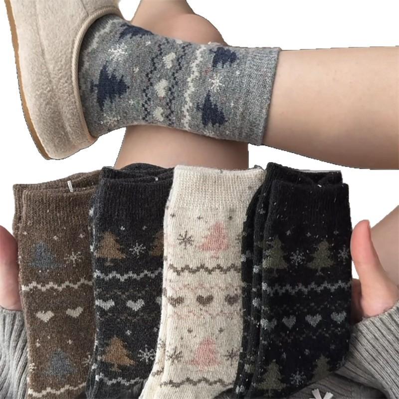 Остров Рождества | Шерстяные носки в корейском стиле, утолщенные носки средней длины, детские носки из точечной пряжи в стиле ретро, теплые носки для наслоения