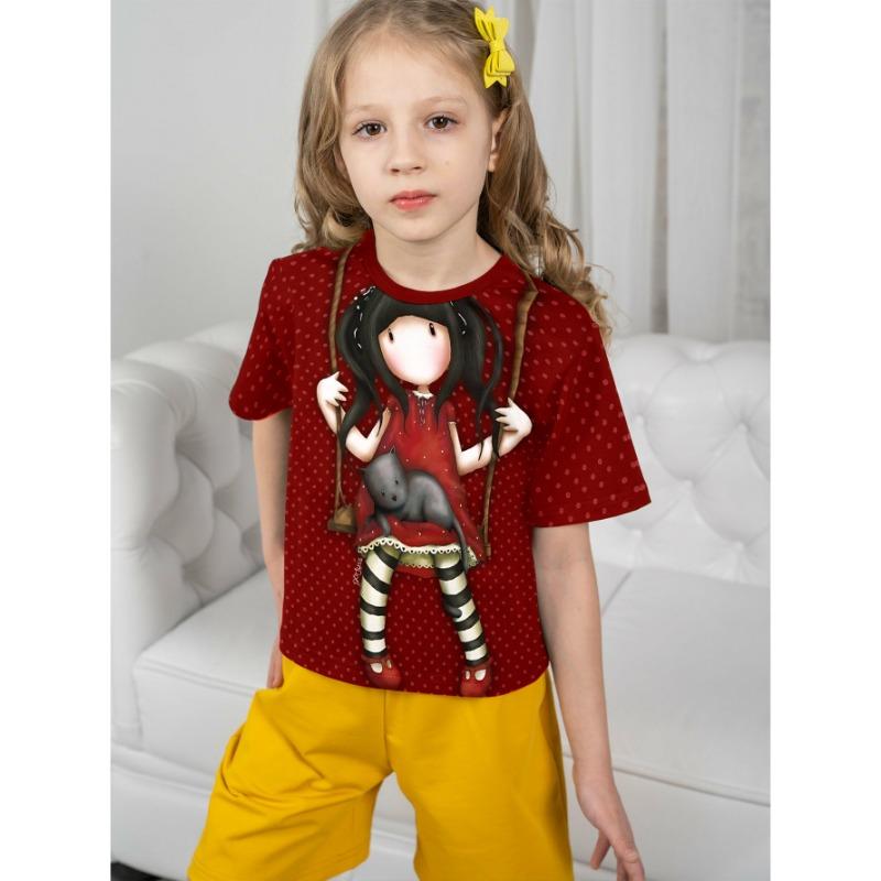 Милая футболка с принтом кота 3D, футболки для девочек 2025 года, модные футболки с изображением животных из мультфильмов для девочек, повседневная детская одежда, топ, футболка, лето