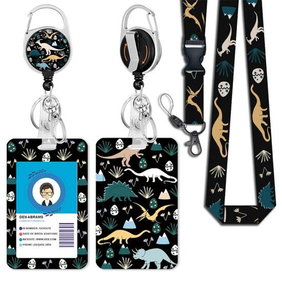 1 шт. Бейджхолдер двусторонний с принтом динозавра, с выдвижным клипом-катушкой и подвесным шнурком, держатель для офисной ID-карты
