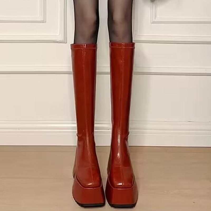 Модные женские сапоги на платформе до колена на очень высоком каблуке 2025 года, модные зимние новые зимние ботинки челси, туфли-лодочки Mujer Leather Botas