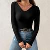 Women's Fashion V-Neck Slim Sweater Long Sleeve Pullover Solid Colour Top