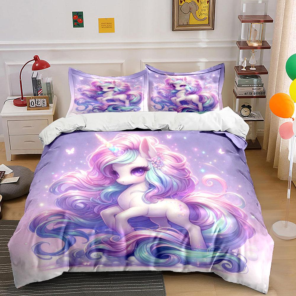 Волшебный Радужный Единорог С Бабочками Комплект Пододеяльника С 3D Печатью Мягкий Полиэстер Комплект Постельного Белья Всесезонный Комфорт