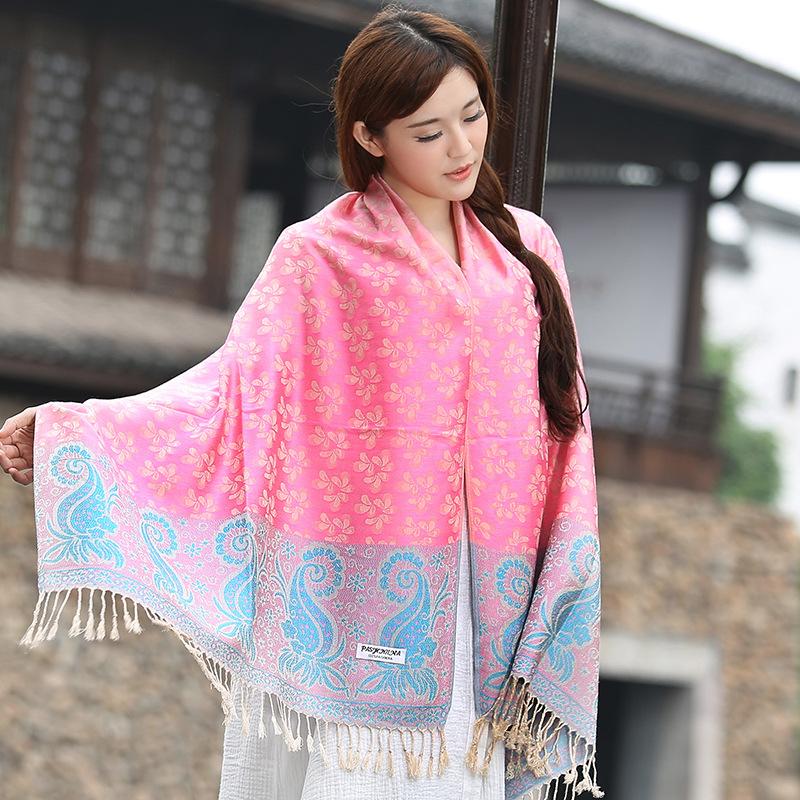 Scarf Women's Autumn and Winter Extended Women's Cotton and Linen Jacquard Tassel Air Conditioning Shawl Sunscreen Long Towel