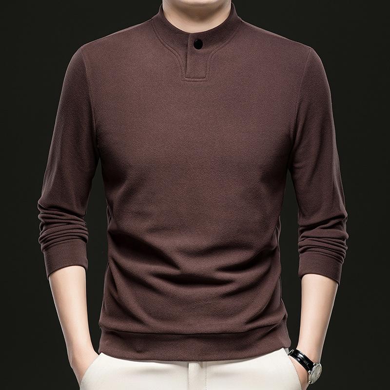 Live Streaming Cross-Border Hot-Selling Middle-Aged Men's Double-Sided De Velvet Sweatshirt Long Sleeve T-Shirt Autumn Winter Thickened Top Base