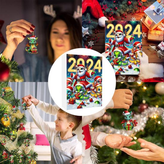 Рождественский Адвент-календарь Акриловый кулон в виде дракона, 24-дневный календарь обратного отсчета с внутренним мультфильмом