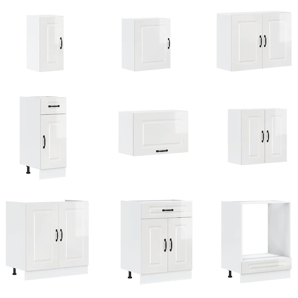 14 Piece Kitchen Cabinet Set Kalmar High Gloss White Particleboard