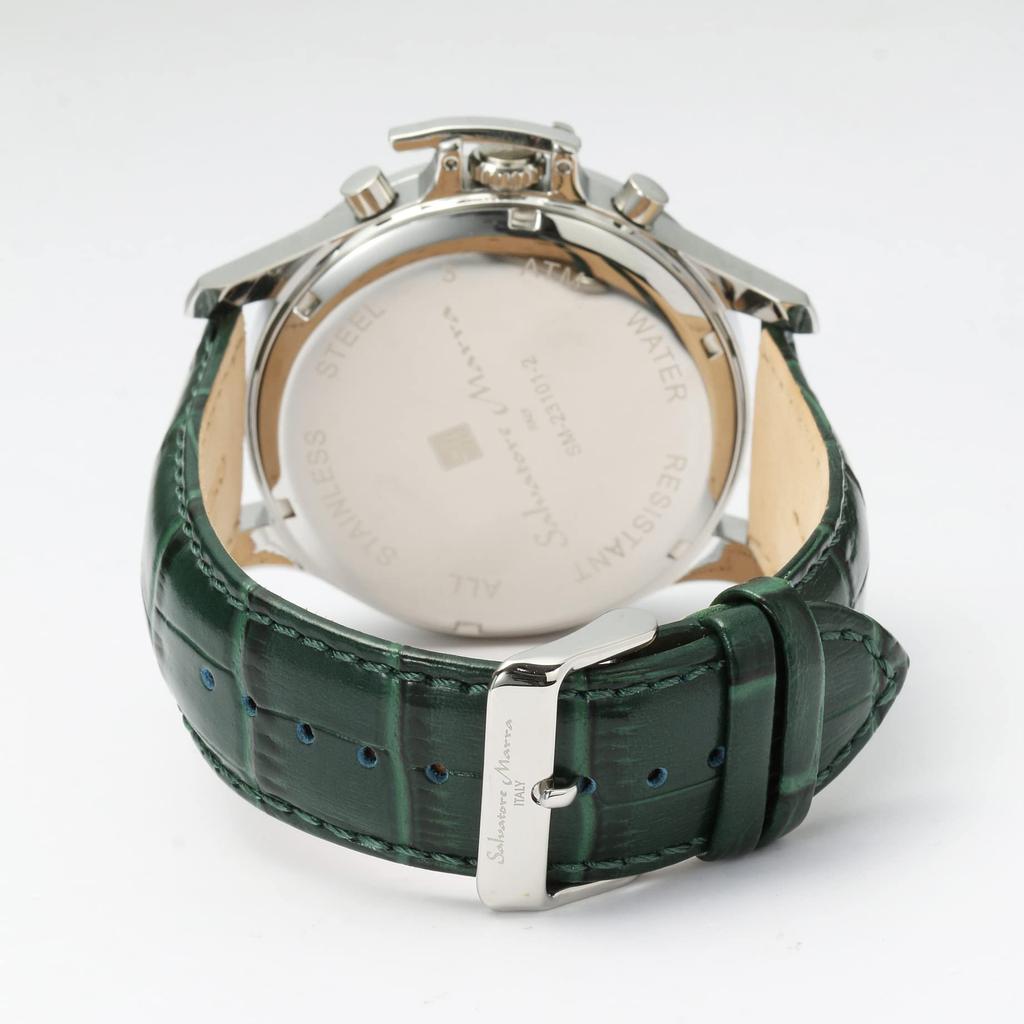 Salvatore Marra Watch Quartz Brand Casual Business Analog Leather Strap Green SSGR Men's
