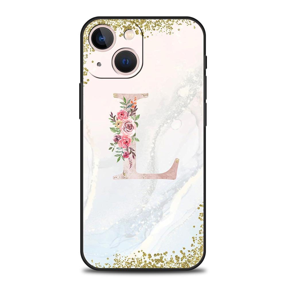 Цветы Буква Чехол для телефона Для iPhone 17 16 15 Pro Max 11 12 13 14 7 8 Plus SE 2020 X XR XS Чехол Мягкий Черный