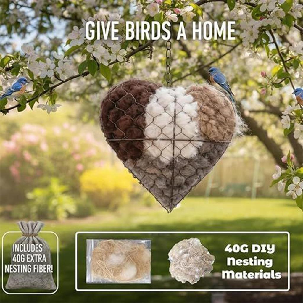 Handmade Fiber Bird Nesting Heart Bird Nesting Heart Outdoor Yard Art Welcoming Nest Outdoor Garden Decor Bird Keeping Supplies