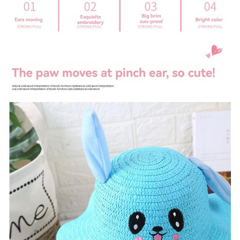 Детская шапка-кролик с подвижными ушками, соломенная шляпа с прыгающими ушками, забавная шапка с широкими полями, солнцезащитная шляпа для мальчиков и девочек, для активного отдыха