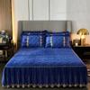 Luxury Solid Color Crystal Velvet Quilted Bedspread King Queen Size Lace Soft Coral Fleece Bed Skirt Not Including Pillowcase