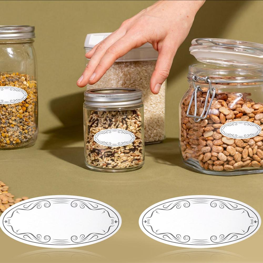 1-3roll Canning Labels Ellipse White Blank Paper Label For Kitchen Beverages Fruits Vegetables Fridge Storage Organizer Stickers