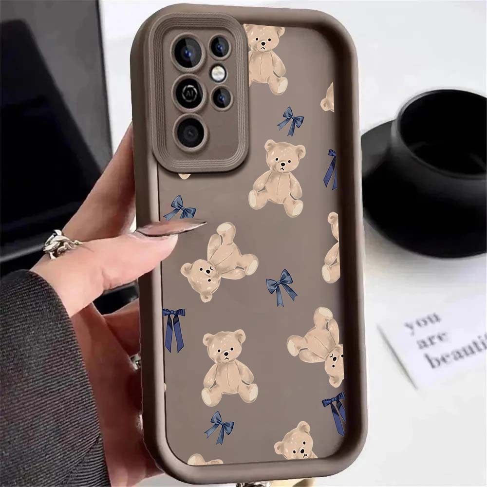 Милый Медведь с Бантом Любви Чехол Для Samsung Galaxy A56 A36 A55 A35 A54 A14 A34 A16 A15 A17 A07 A24 A53 A52 5G Силиконовая Матовая Крышка