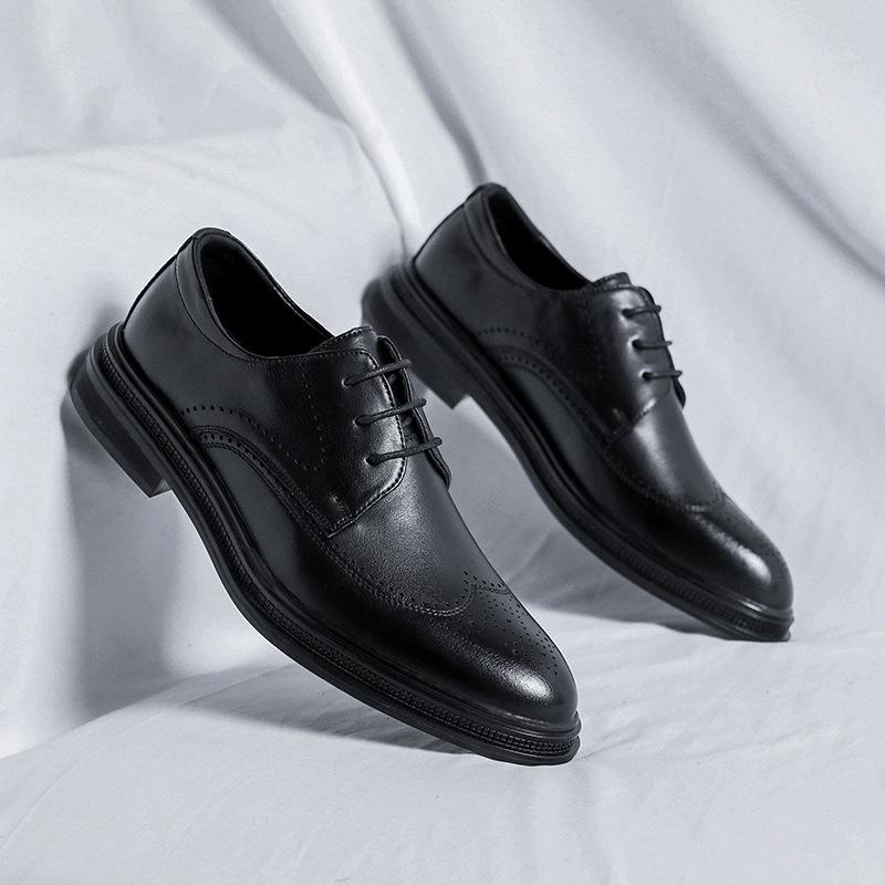 Осенне-зимние мужские кожаные туфли на шнуровке в британско-корейском стиле из дышащей деловой обуви Brock с гравировкой 9628-R