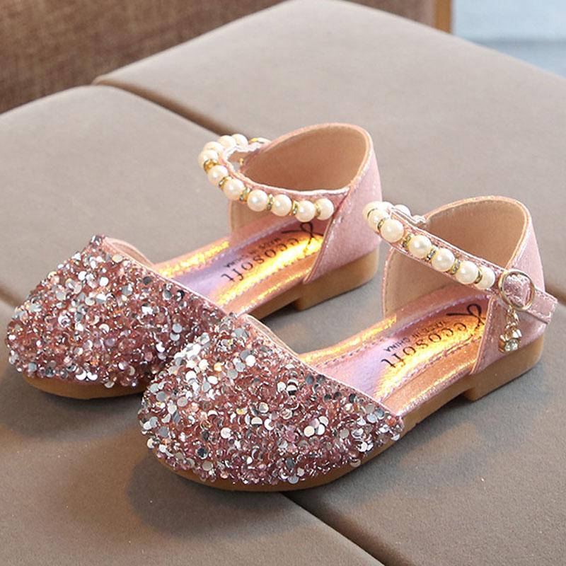 Princess Girls Party Dance Shoes Student Flats Children Girls Shoes Pearl Sequin Sandals Kids Performance Shoes