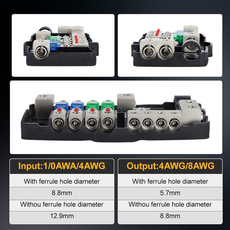 12V 24V 4 Ways Fuse Power Fuse Holder 30A 60A 80A Fuse Holder Power Distribution Block Fusebox Car Fuse for Boat RV Camper Truck
