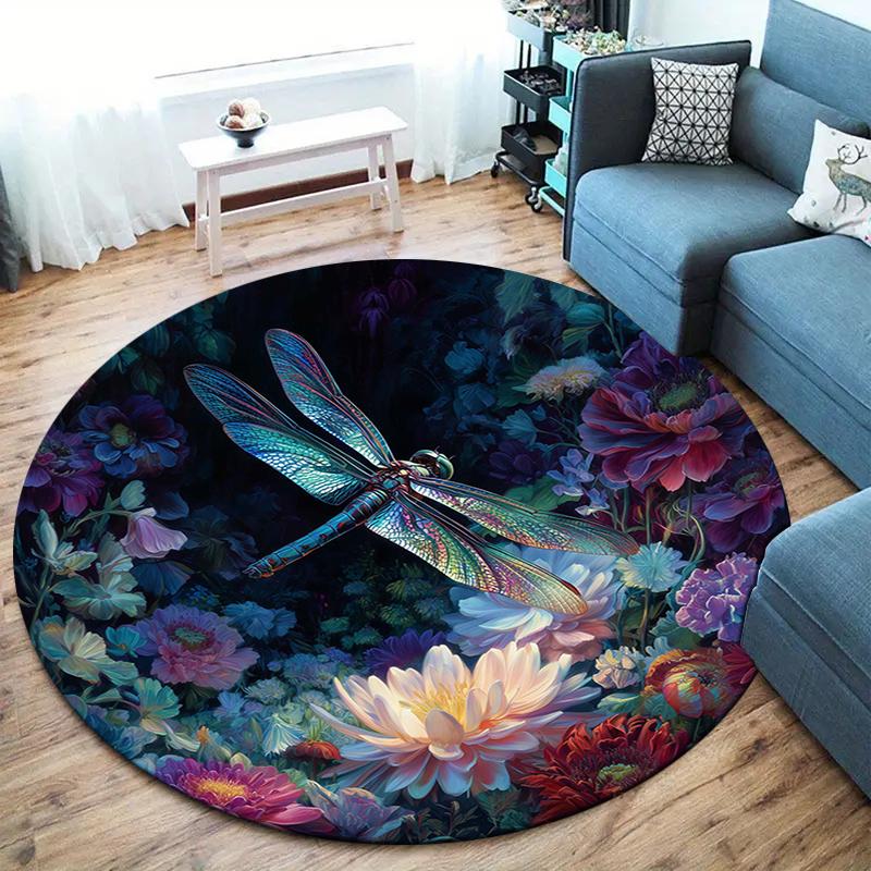 Beautiful dragonfly Round Area Rug,Carpet Rug for Living Room Bedroom Sofa Playroom Decor,Non-slip Floor Mat