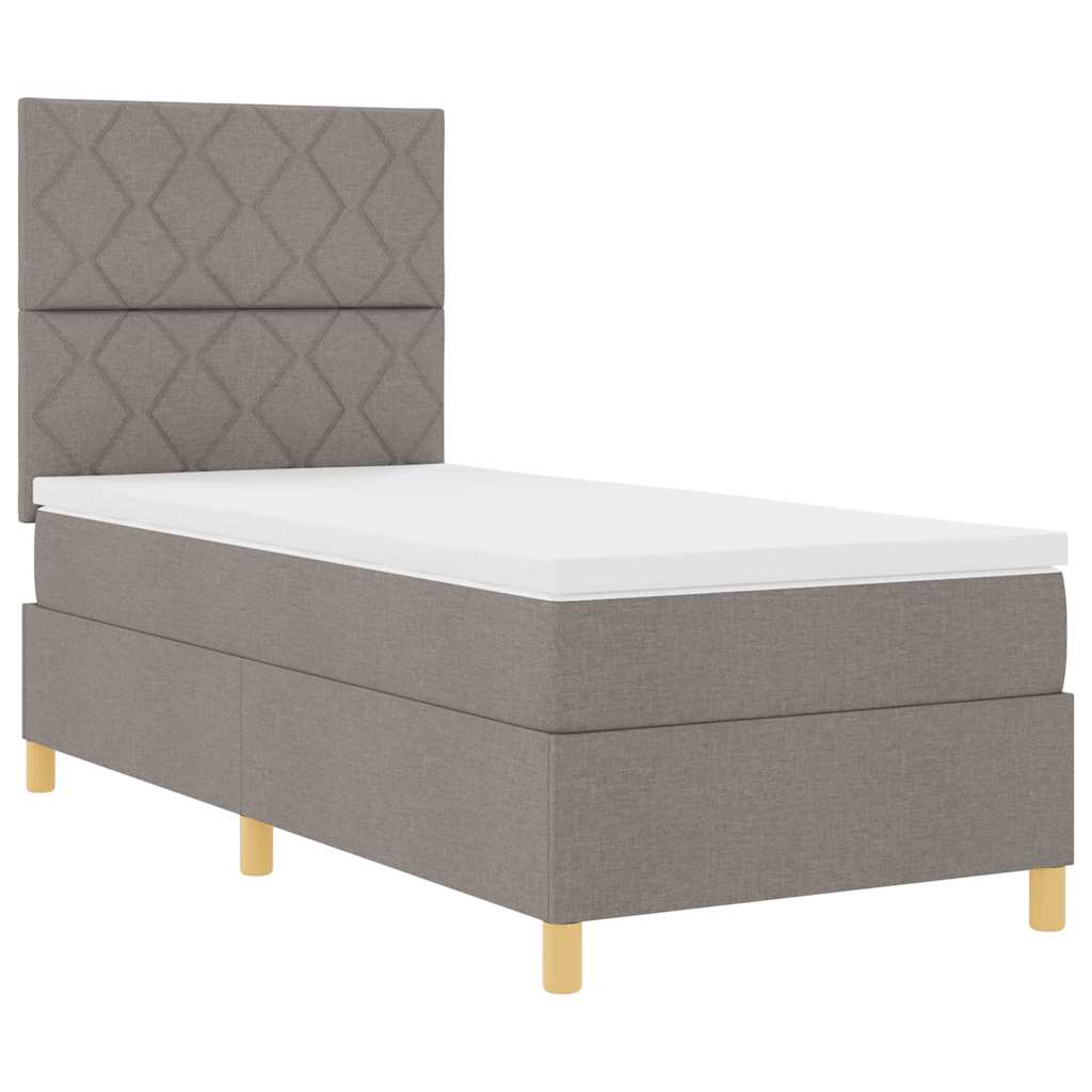 LED Box Spring Bed with Headboard Taupe 90 x 190 cm Fabric