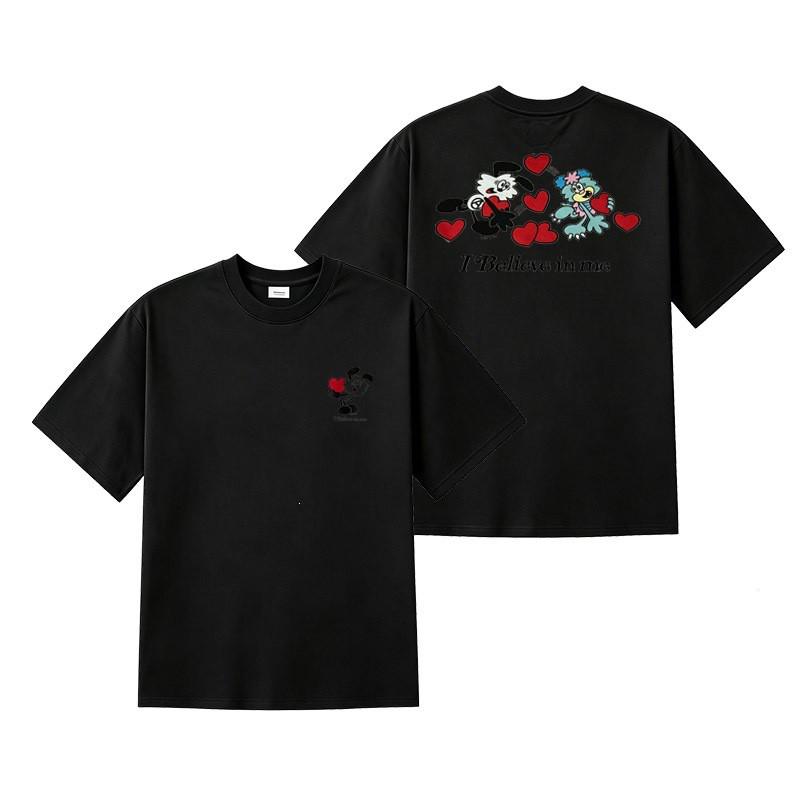 Street Style Heart Graphic T-Shirt Loose Fit Casual Top Men Youth Fashion