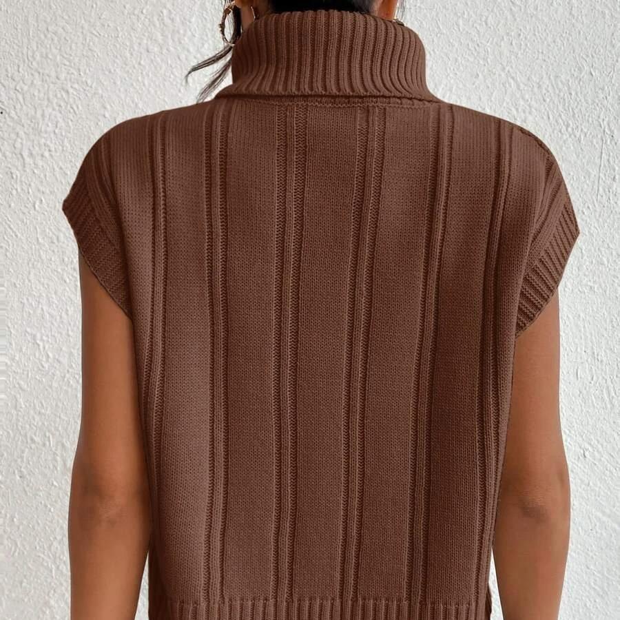 GMXIA Осенний трикотажный однотонный жилет без рукавов с высоким воротом и свободным переплетением цветов, с жилетом снаружи